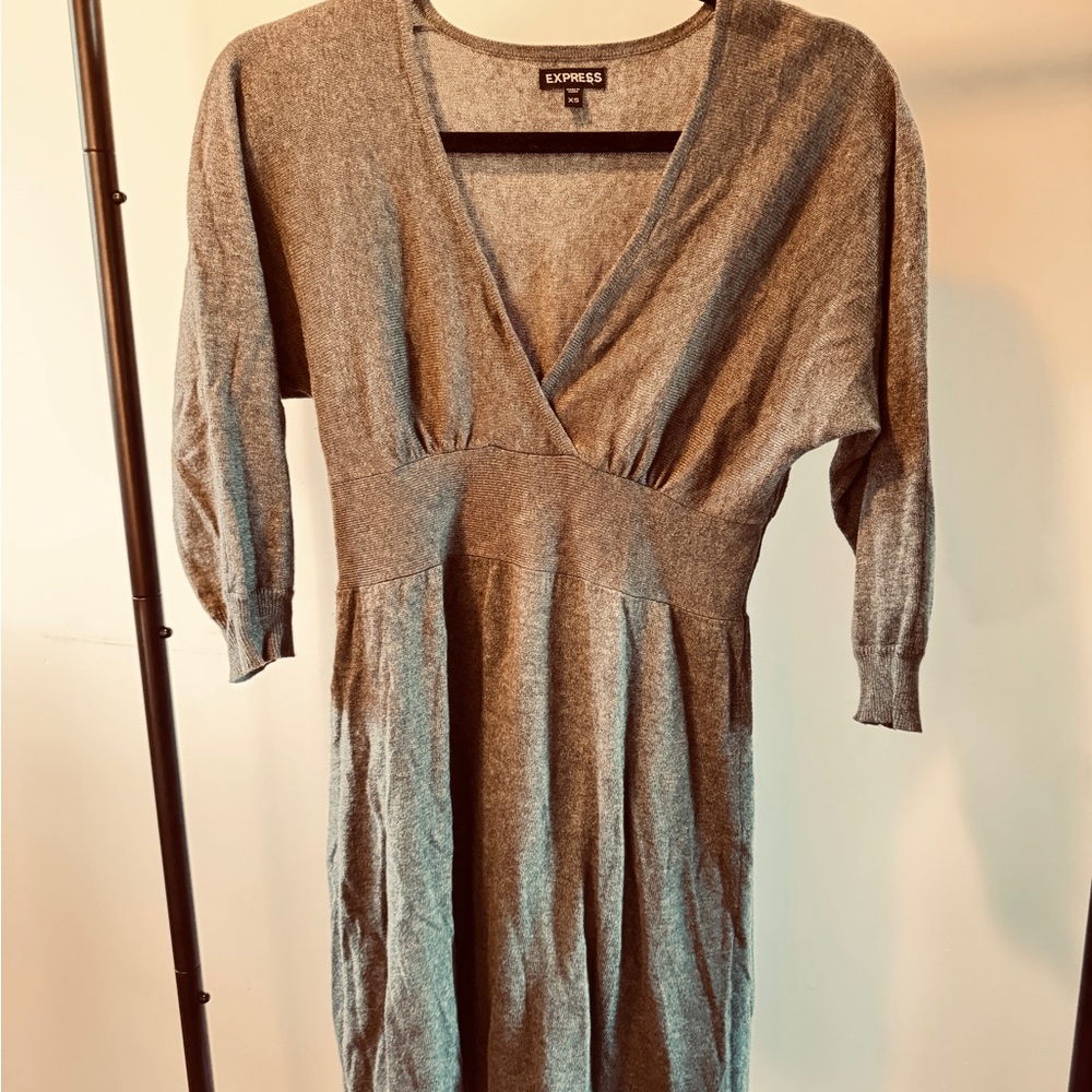 Express Silver Gray V-Neck Knit Dress
